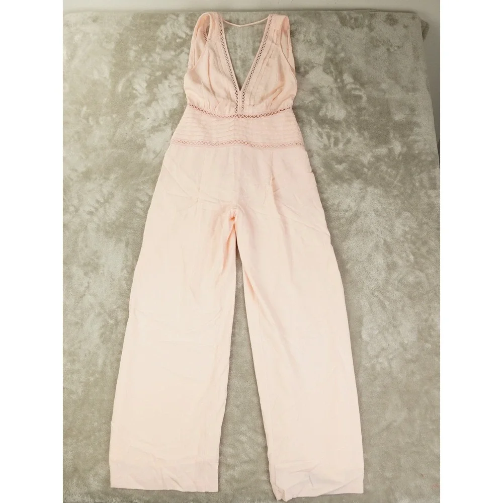 REISS Regular Wide Leg Resort Jumpsuit in Blush Pink Women's 4 Chic City - Picture 2 of 14